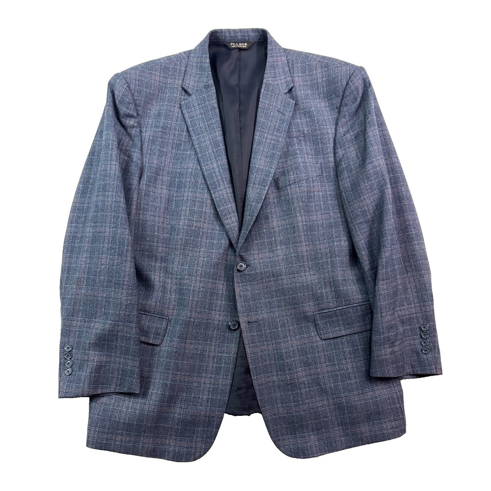 Jos A Bank 46R Navy Blue Red Plaid Blazer Jacket Sport Suit Coat Flannel Wool